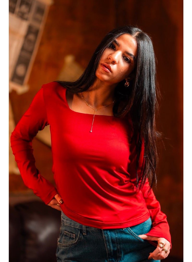 كنزه توب بيزك كم طويل برقبة مربعة - Image 2